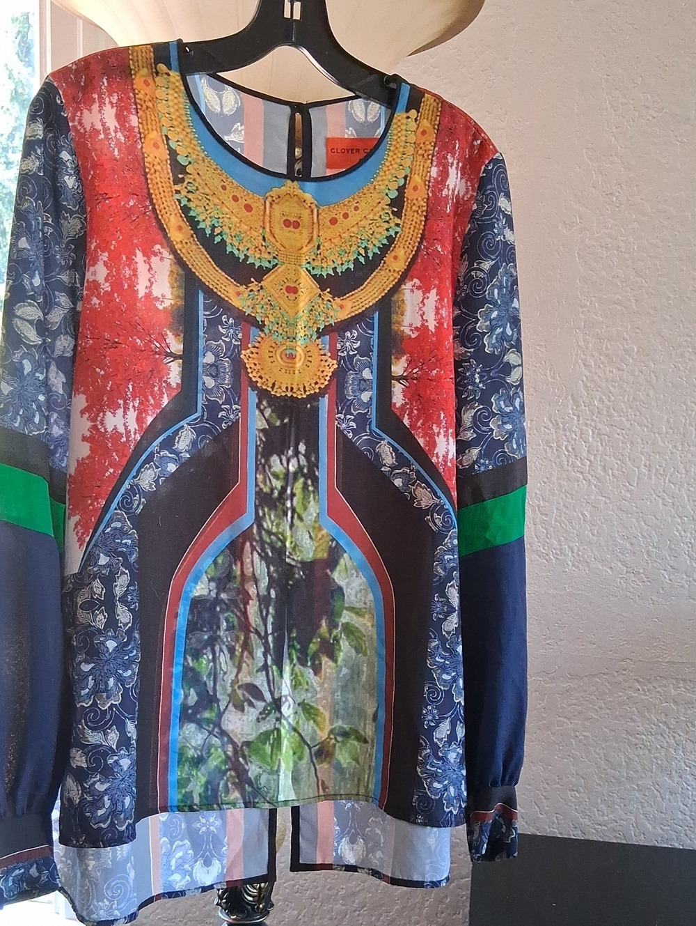Clover Canyon Multicolor Graphic Long-Sleeve Blouse - Red/Blue/Green/Gold